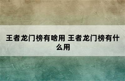 王者龙门榜有啥用 王者龙门榜有什么用